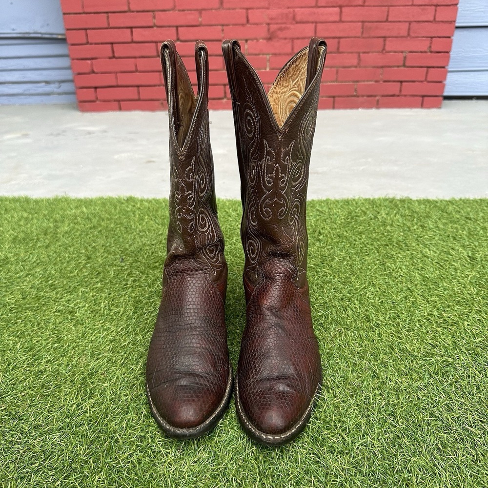 Vintage Justin Exotic Dress Lizard Cowboy Boots Mens Size 8 D Made In USA 5490